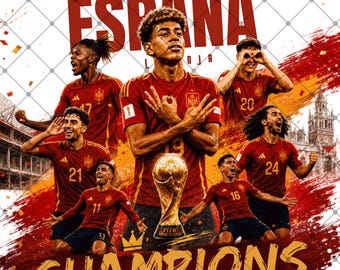 Spanje Wereldkampioen 2026 Voetbal T-shirt Ontwerp PNG (Digitale Download)