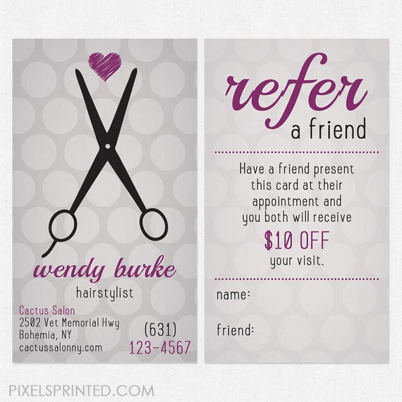 Hairstylist Or Hair Salon Referral Cards Color Both Sides Etsy