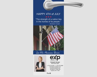 printed EXP Realty Fourth of July neighborhood door hanger: realtor summer marketing (4.25x11)