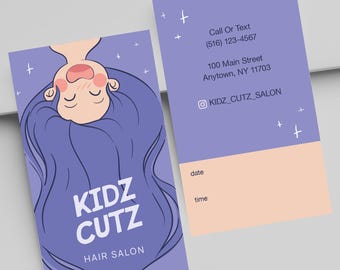 children hair salon, kid cuts hairstylist business cards - color both sides - 2x3.5