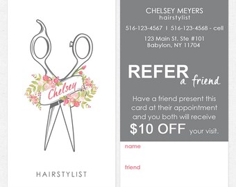 Hairstylist or Hair Salon Referral Cards Color Both Sides | Etsy