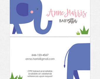 printed babysitter nanny business cards - thick, color both sides - FREE UPS ground shipping