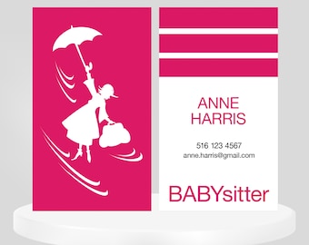 Printed Baby Sitter Business Cards, Nanny Cards: 2"x3.5", Double Sided