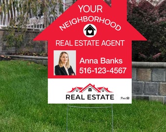 printed Independent real estate your neighborhood agent sign - 23" x 23" - 4mm corrugated with stakes - full color both sides