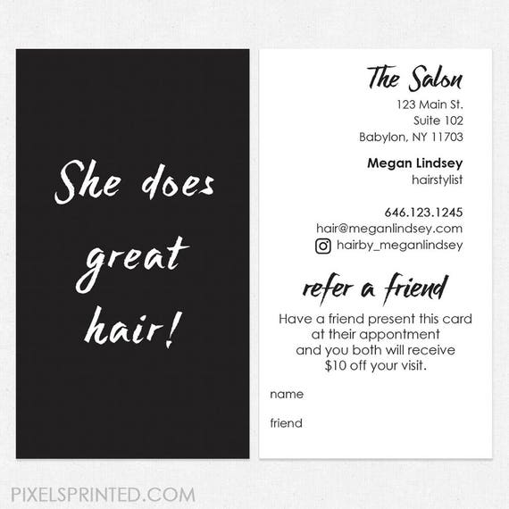 Hairstylist Or Hair Salon Referral Cards Color Both Sides Etsy