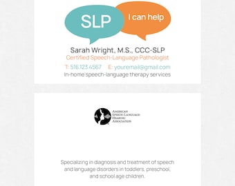 printed SLP speech language pathologist business cards - thick - glossy or matte - color both sides - FREE UPS ground