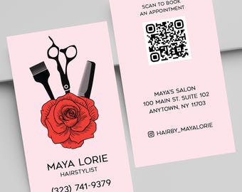 Hairstylist Business Cards with QR Code, Salon Appointment Cards (Color Both Sides)