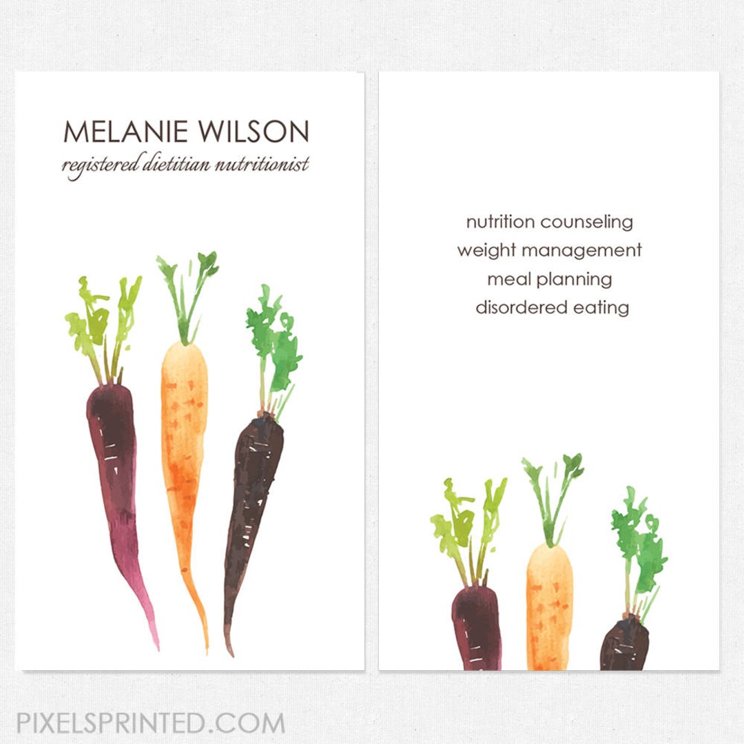 Nutritionist Dietitian Business Cards Thick, Glossy or Matte Color Both