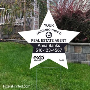printed EXP realty your neighborhood real estate agent star yard sign - 22&quot; x 23&quot; - full color both sides - free UPS ground shipping