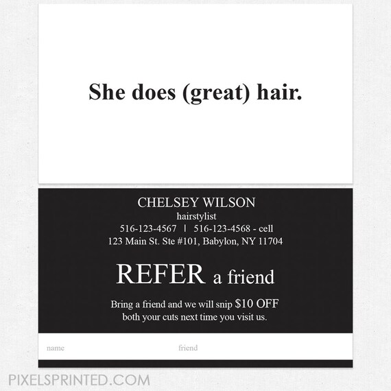 Hairstylist Or Hair Salon Referral Cards Color Both Sides Etsy