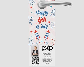 printed EXP Realty Fourth of July local expert door hanger: realtor summer marketing (4.25x11)