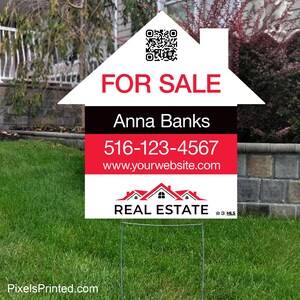 printed Independent real estate house shape yard sign, for sale yard sign, open house yard sign - 23&quot; x 23&quot; - with metal stakes