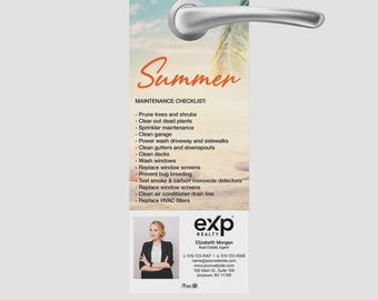 printed EXP Realty summer home maintenance door hanger: realtor marketing (4.25x11)