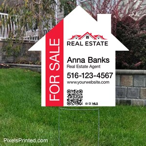 printed Independent real estate house shape yard sign, for sale yard sign, open house yard sign - 23&quot; x 23&quot; - with metal stakes
