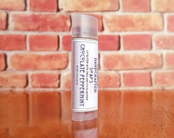 Chocolate Peppermint - Shea and Cocoa Butter Lip Balm - Clear Oval tube