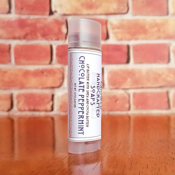 Chocolate Peppermint - Shea and Cocoa Butter Lip Balm - Clear Oval tube