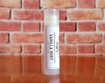 Vanilla Mint - Shea and Cocoa Butter Lip Balm - Clear Round tube