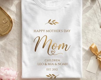Glad mors dag mamma t-shirt | Personlig barnnamn t-shirt