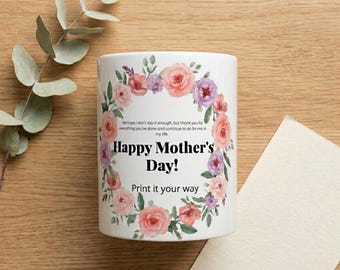 Personlig blommig mors dag-mugg med personligt namn | Keramisk mugg 30 cl
