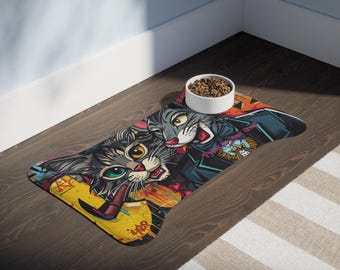 Rat and Cat Gang Art Pet Feeding Mat | Non-Slip Dog Cat Placemat