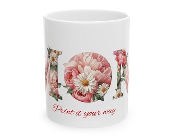 Taza de cerámica con tipografía floral para mamá