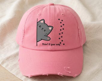 Custom Name Cat Embroidery Hat - Personalizable Colors Cat Cap