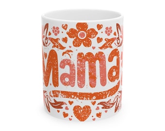 Taza de cerámica con tipografía floral "Mama"