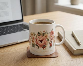 Personalized Vintage Pink Bouquet Coffee Mug | Shabby Chic Floral Gift