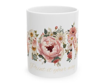 Taza de cerámica con diseño vintage de ramo floral rosa