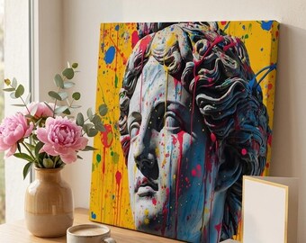 Custom Paint-Splattered Classical Bust | Matte Canvas