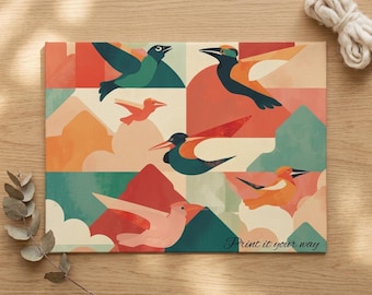 Personalized Colorful Geometric Birds Matte Canvas | Stretched Wall Art