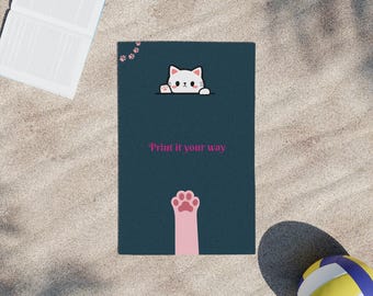Peekaboo Cat Paw Beach Towel | Quick-Dry Cotton Back, Playful Kitty Print