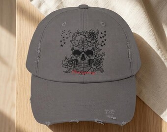 Personalized Floral Skull Cap | Custom Distressed Vintage Dad Hat