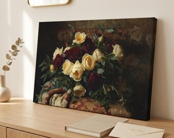 Personalized Vintage Rose Bouquet Canvas | Floral Still Life Matte Stretched Wall Art