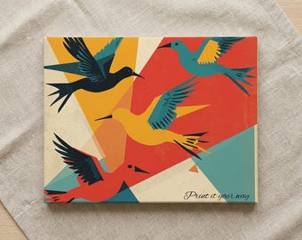 Personalized Retro Geometric Birds Canvas | Matte Stretched Canvas