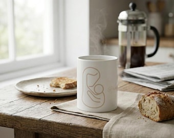 Personalized Minimalist Mother and Baby Line Art Mug | First Mom Gift