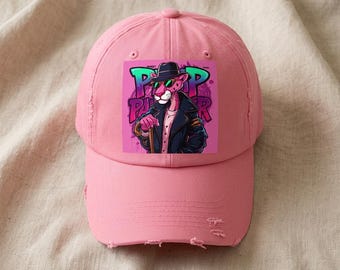 Pink Panther Noir Illustration Cap | Retro Character Baseball Hat