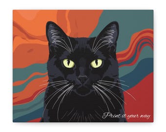 Personalized Black Cat Portrait Matte Canvas | Stretched Wall Art