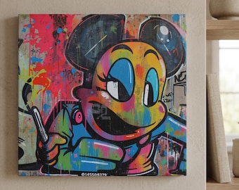 Custom Name Graffiti Mouse Character Canvas | Colorful Street Art Stretched Canvas
