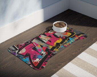 Graffiti Street Art Pet Feeding Mat | Bone-Shaped Dog Cat Placemat