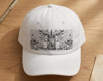 Floral Hand Skull Illustration Dad Hat | Botanical Skull Cap