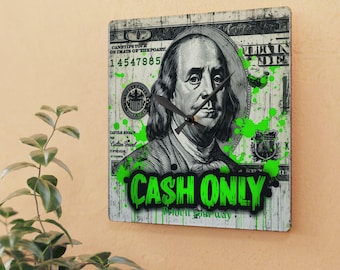 Personlig väggklocka i akryl, endast kontanter | Benjamin Franklin Money Art