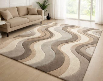 Modern Floral  Rug – Soft Wool-Feel Carpet for Living Room Elegant Embossed Flower Design Custom Size Luxury Home Décor