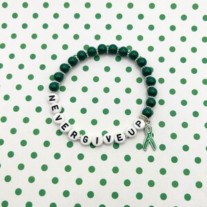 Liver Awareness Bracelet, Donor, Mental Health, Kidney Disease Green Awareness Ribbon, Support Beaded Bracelet/Liver Cancer Awareness