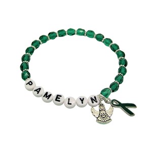 Organ Donation Awareness Bracelet, Kidney Transplant Donor Gift, Emerald Green Bead Bracelet