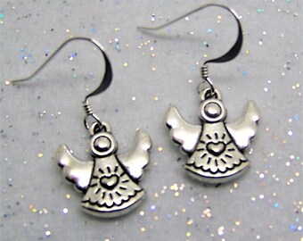 Petite Silver Angel Drop Earrings, Guardian Angel Jewelry