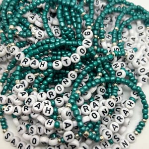 5-10-15-25 Teal Awareness Bracelet, Ovarian Cancer Awareness Bracelet, Cervical Cancer Awareness,  Personalized Multiple Bracelets