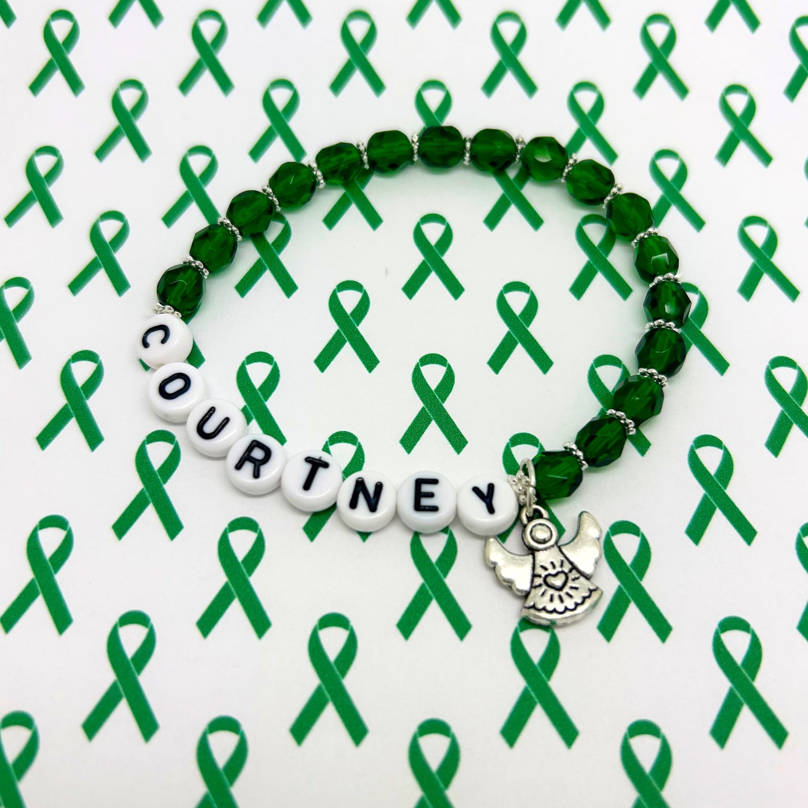 Organ Donor Bracelet, Kidney Disease, Kidney Transplant Awareness, Green Ribbon, Personalized