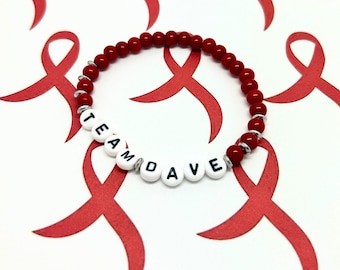 Red Heart Disease Awareness Bracelet, Heart Donor Bracelet, Team Support Bracelet, Personalized Jewelry, Show Your Support