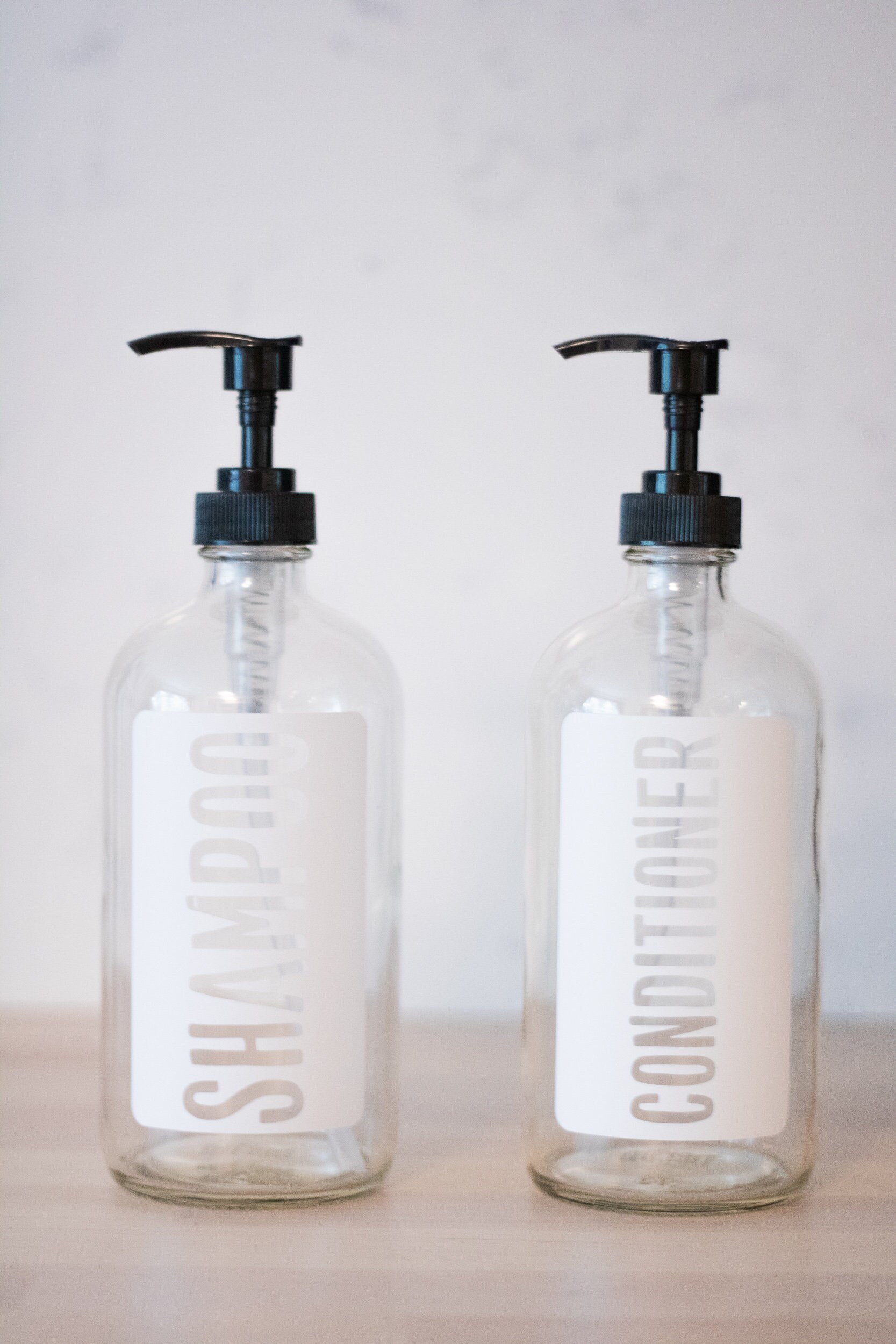 Clear Glass with White Label Shampoo and Conditioner Dispenser Etsy